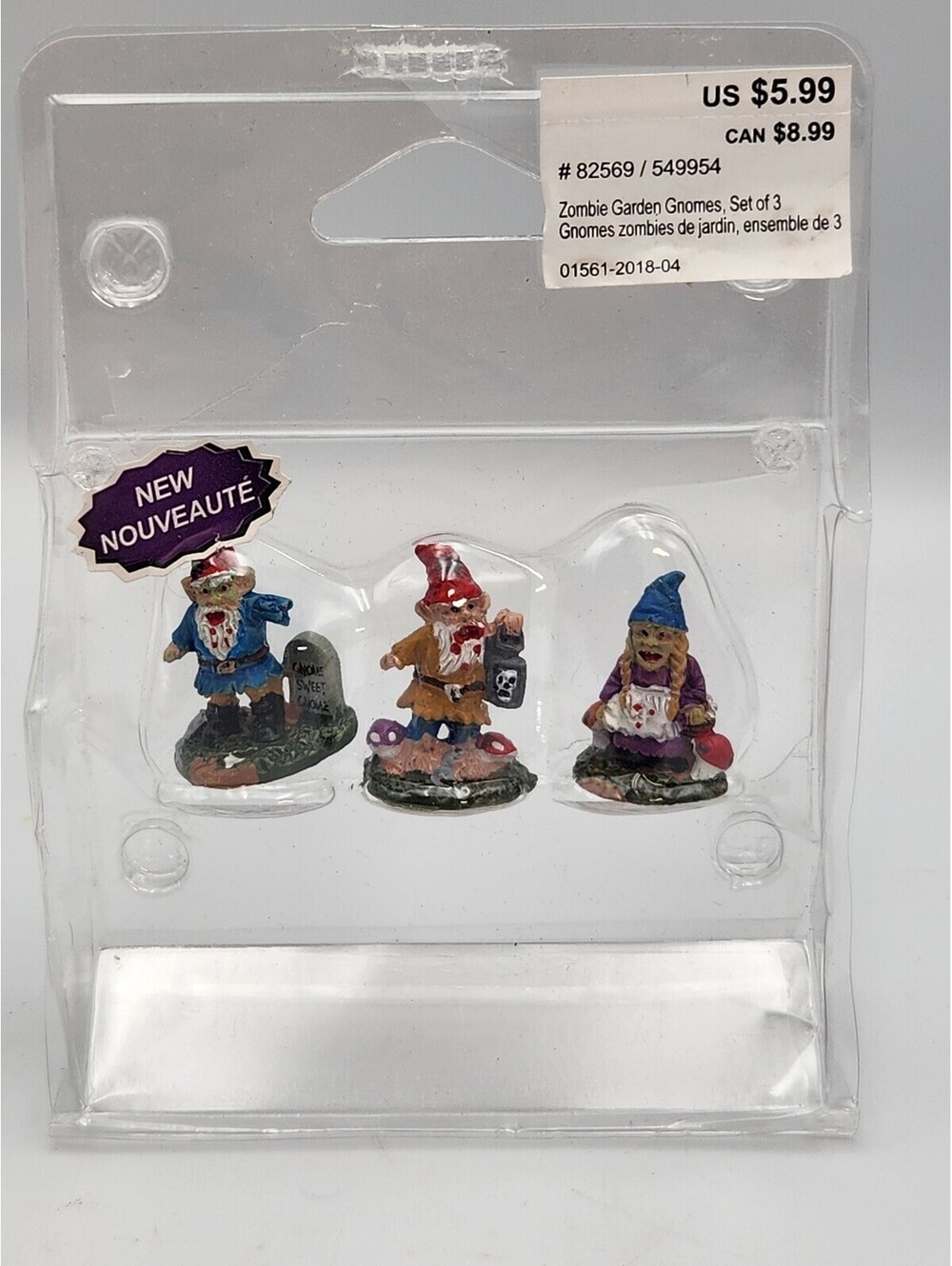 New Zombie Garden Gnomes Set of 3 Halloween Decor Miniature Figurines - Q6